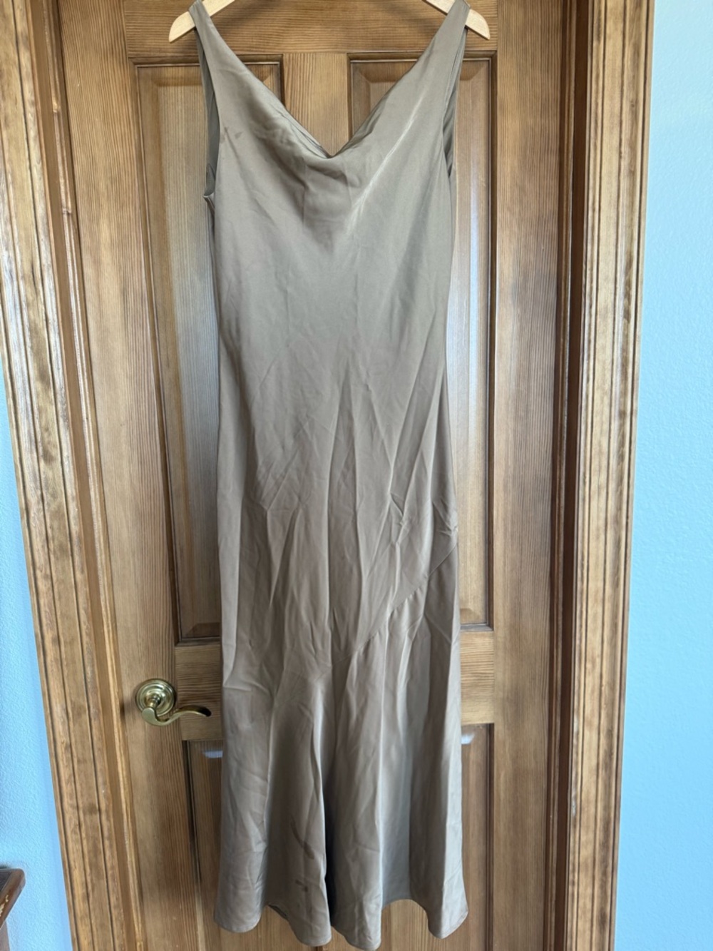 Slip Satin Maxi Dress in Taupe